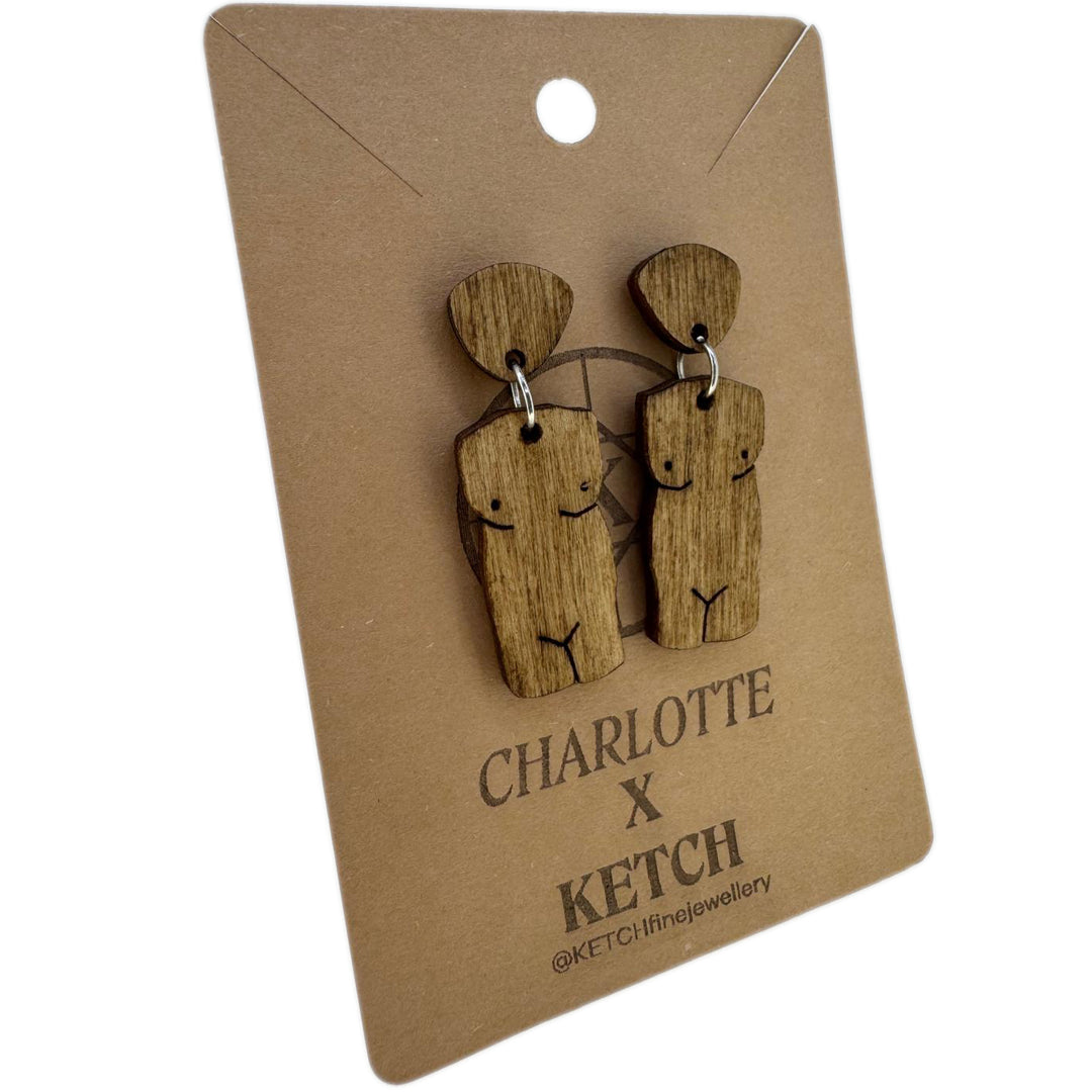 Goddess Wooden Artemis Fashion Earrings With Surgical Steel back - RK Jewellery Designs