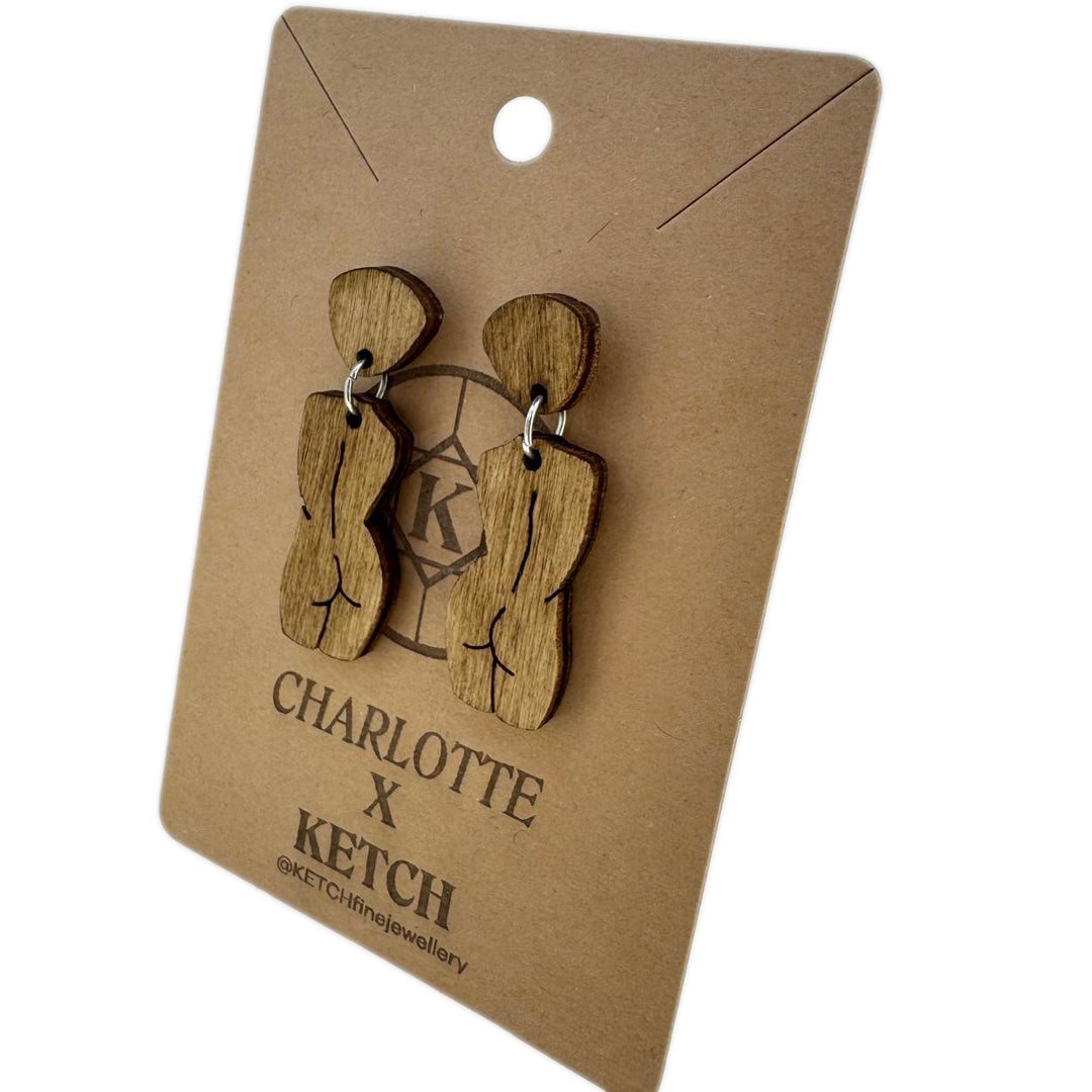 Goddess Wooden Athena Fashion Earrings With Surgical Steel back - RK Jewellery Designs