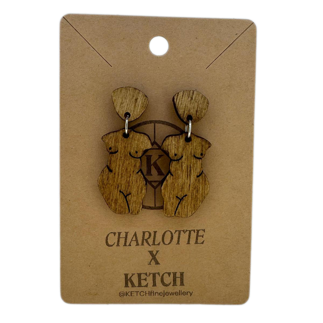 Goddess Wooden Heera Fashion Earrings With Surgical Steel back - RK Jewellery Designs