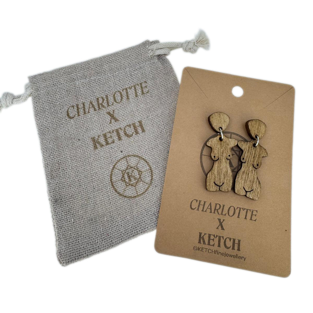 Goddess Wooden Hestia Fashion Earrings With Surgical Steel back - RK Jewellery Designs