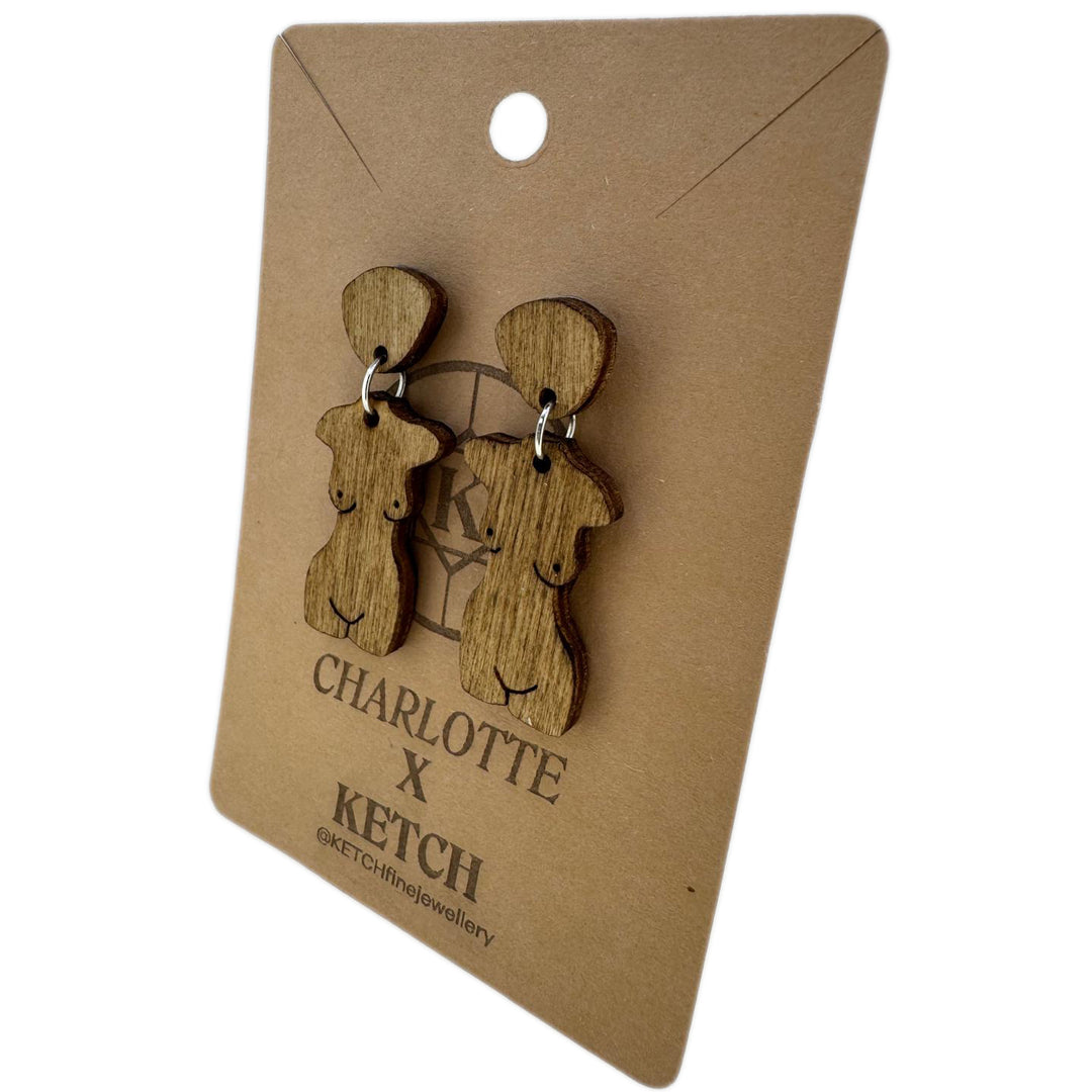 Goddess Wooden Hestia Fashion Earrings With Surgical Steel back - RK Jewellery Designs