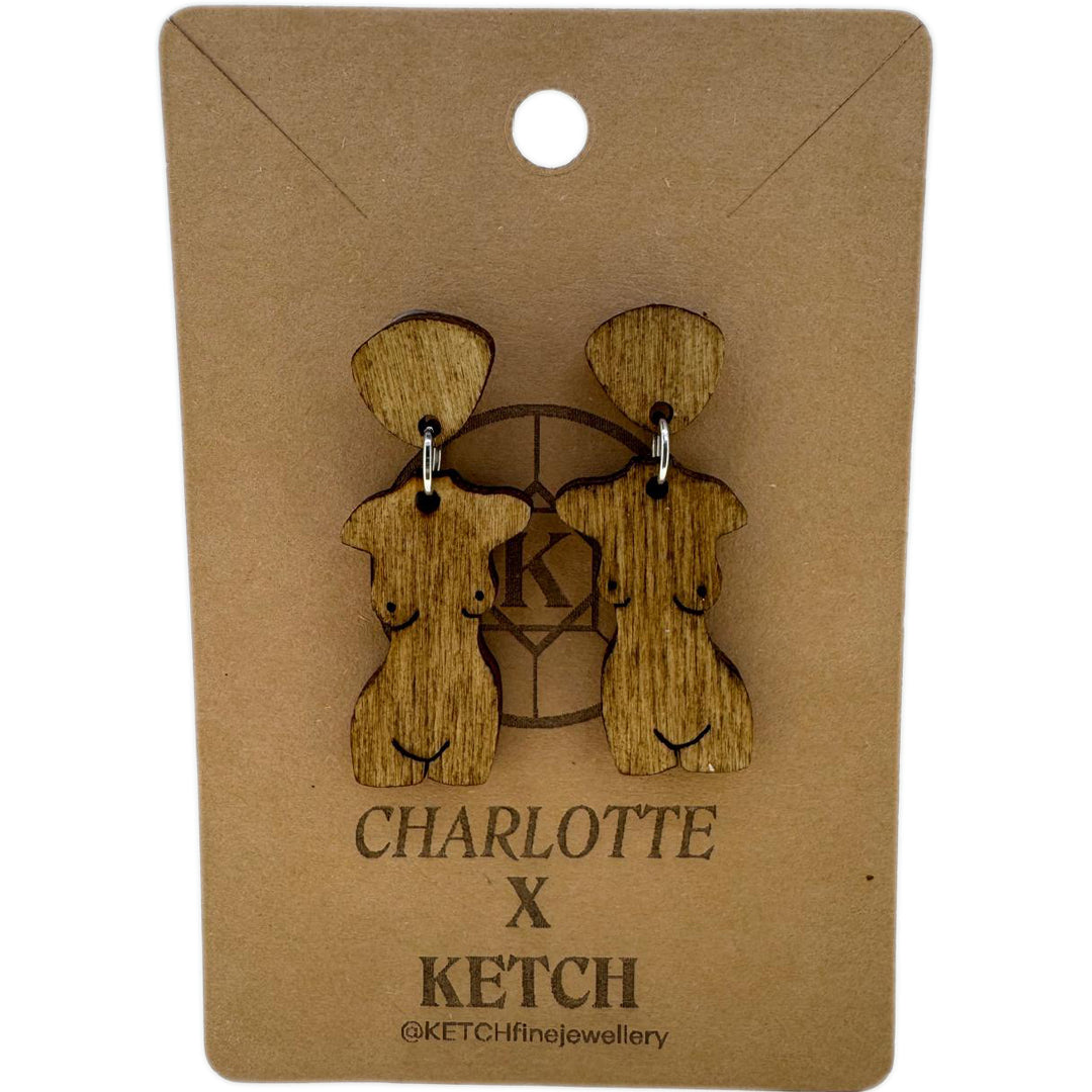 Goddess Wooden Hestia Fashion Earrings With Surgical Steel back - RK Jewellery Designs