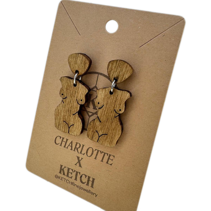 Goddess Wooden Aphrodite Fashion Earrings With Surgical Steel back - RK Jewellery Designs 