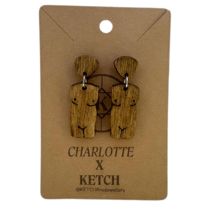 Goddess Wooden Artemis Fashion Earrings With Surgical Steel back - RK Jewellery Designs 
