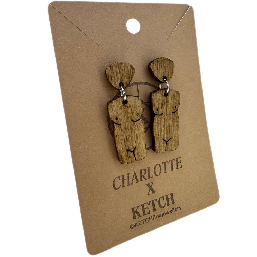 Goddess Wooden Artemis Fashion Earrings With Surgical Steel back - RK Jewellery Designs 