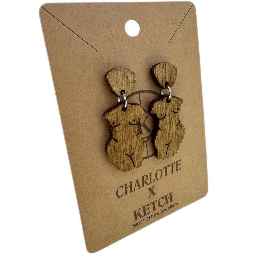 Goddess Wooden Heera Fashion Earrings With Surgical Steel back - RK Jewellery Designs 