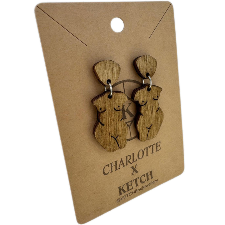 Goddess Wooden Heera Fashion Earrings With Surgical Steel back - RK Jewellery Designs 