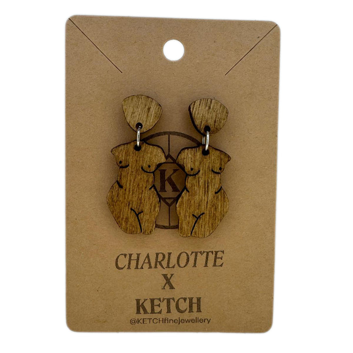 Goddess Wooden Heera Fashion Earrings With Surgical Steel back - RK Jewellery Designs 