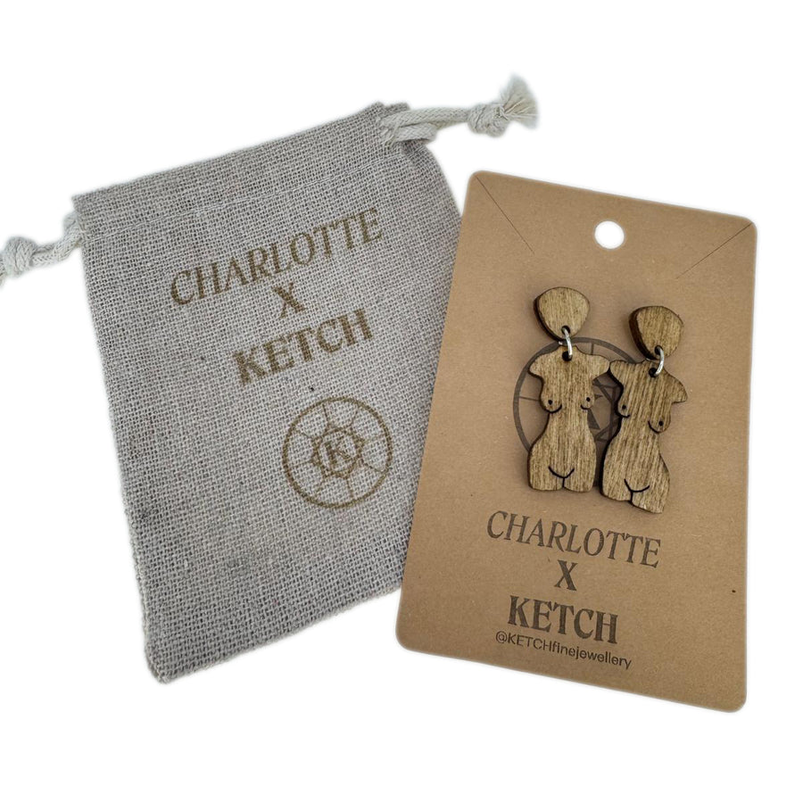 Goddess Wooden Hestia Fashion Earrings With Surgical Steel back - RK Jewellery Designs 