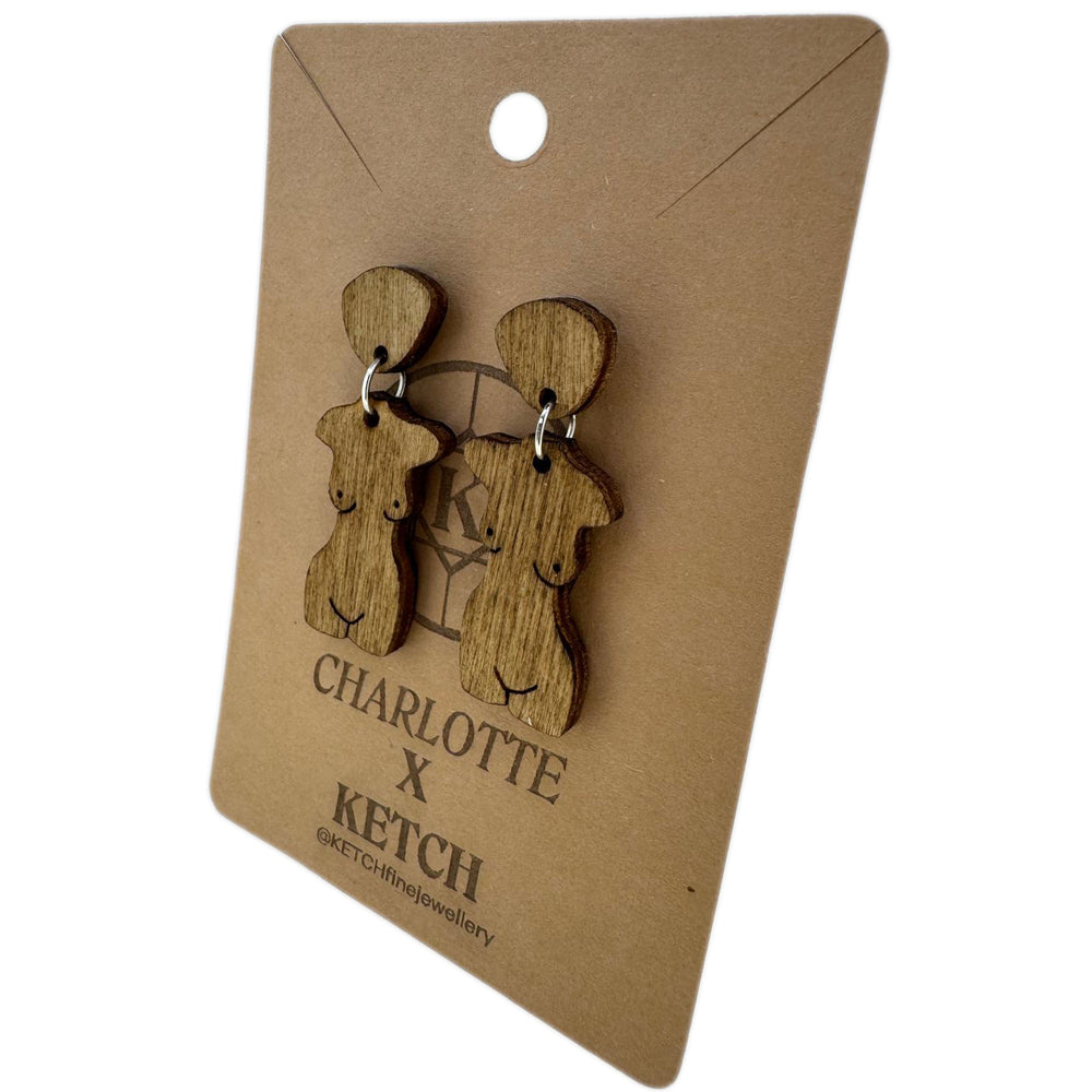 Goddess Wooden Hestia Fashion Earrings With Surgical Steel back - RK Jewellery Designs 
