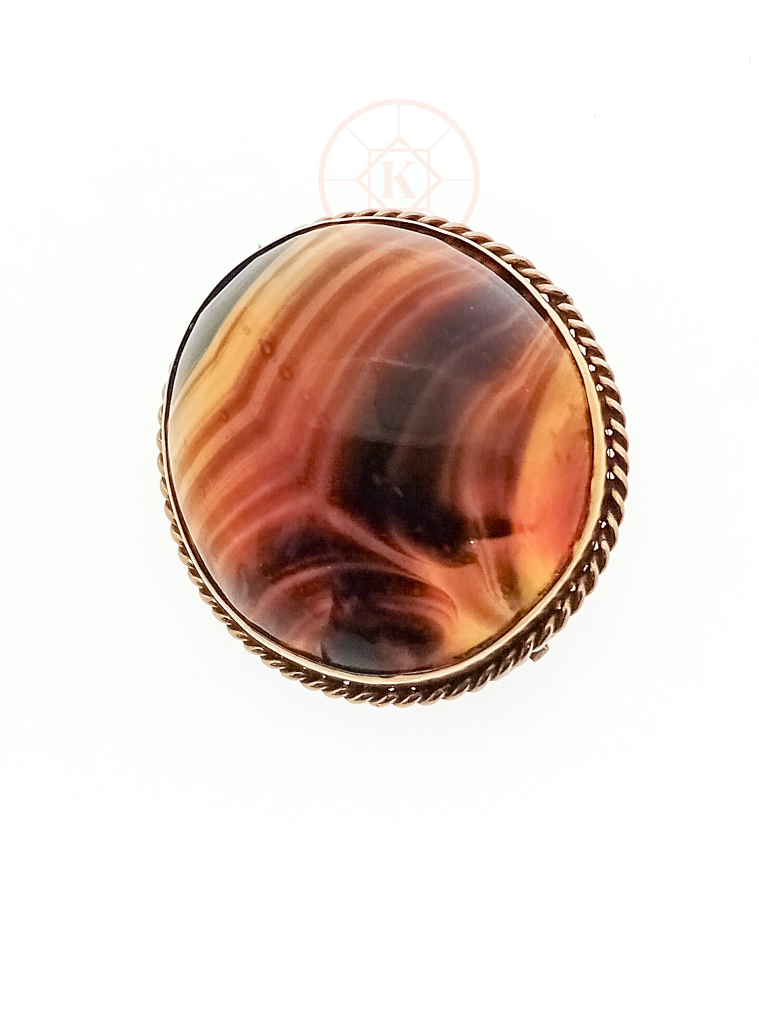 Antique c.1900 9ct Gold Banded Agate Brooch – 12.3g - RK Jewellery Designs 