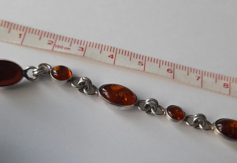 925 Sterling Silver Amber Bracelet – 19cm