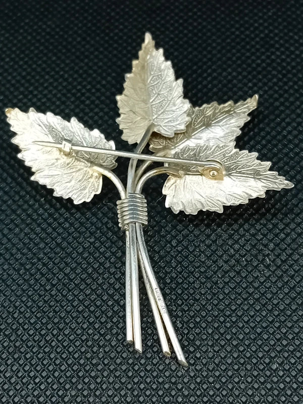 Vintage Sterling Silver Gilt Botanical Leaf Bouquet Brooch - RK Jewellery Designs 