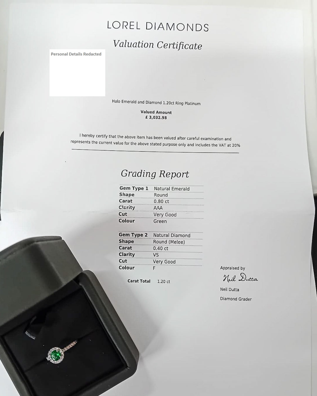 Never-Worn Platinum Zambian Emerald & Diamond Engagement Ring