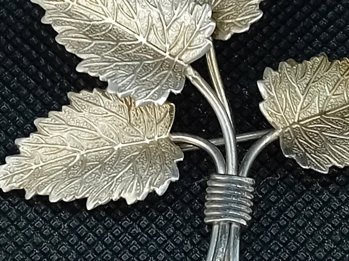 Vintage Sterling Silver Gilt Botanical Leaf Bouquet Brooch - RK Jewellery Designs 