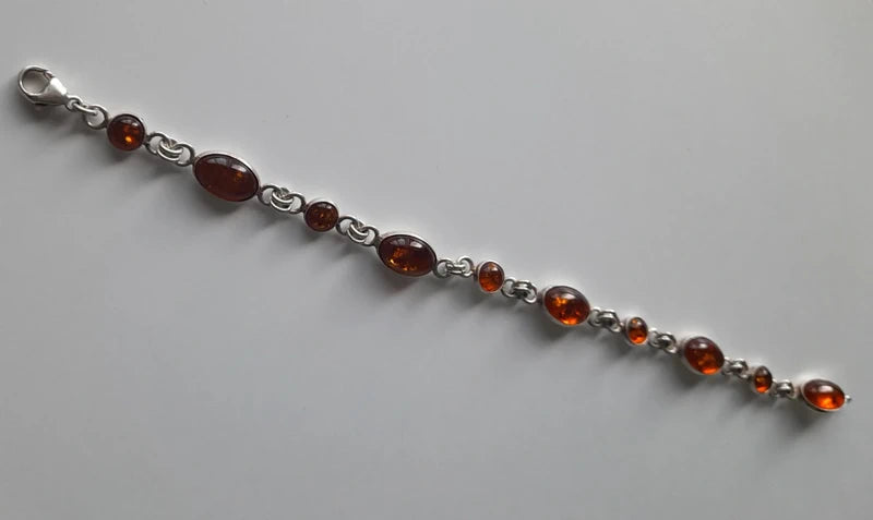 925 Sterling Silver Amber Bracelet – 19cm