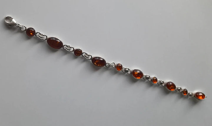 925 Sterling Silver Amber Bracelet – 19cm - RK Jewellery Designs 