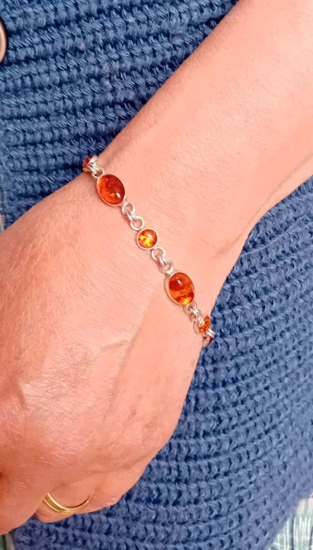 925 Sterling Silver Amber Bracelet – 19cm - RK Jewellery Designs 