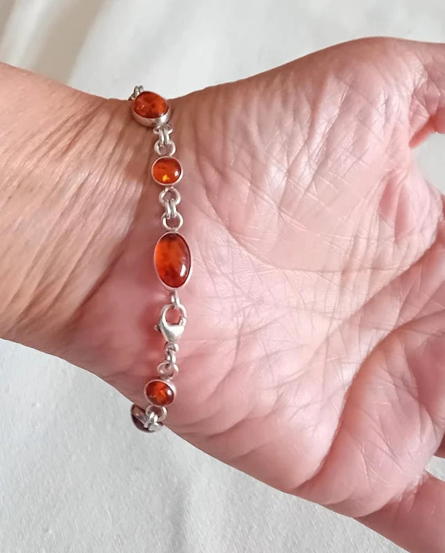 925 Sterling Silver Amber Bracelet – 19cm - RK Jewellery Designs 