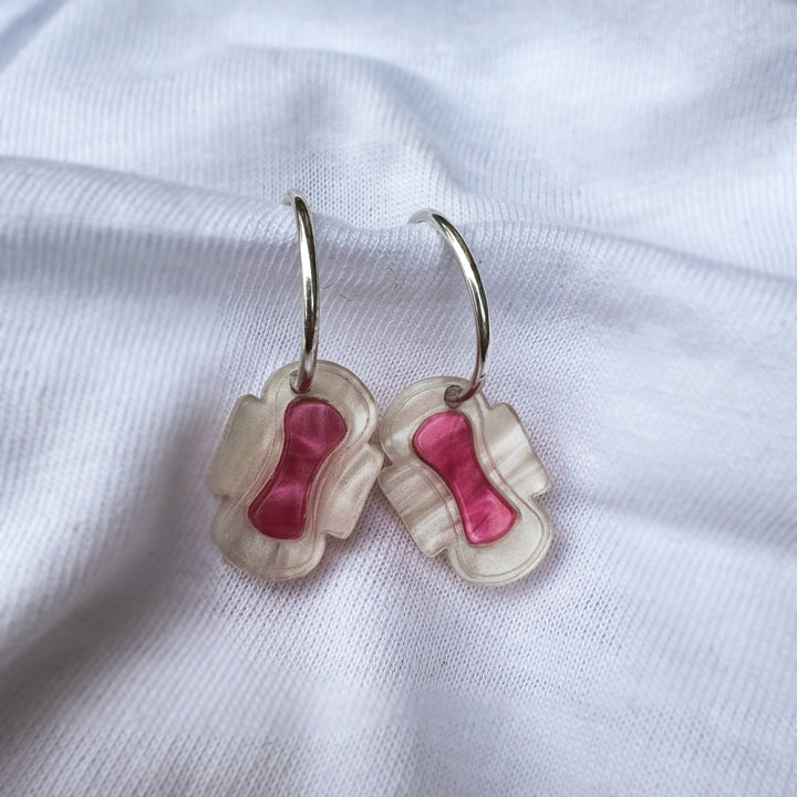 Sanitary Pad Hoop Earrings – Sterling Silver & Acrylic - RK Jewellery Designs 