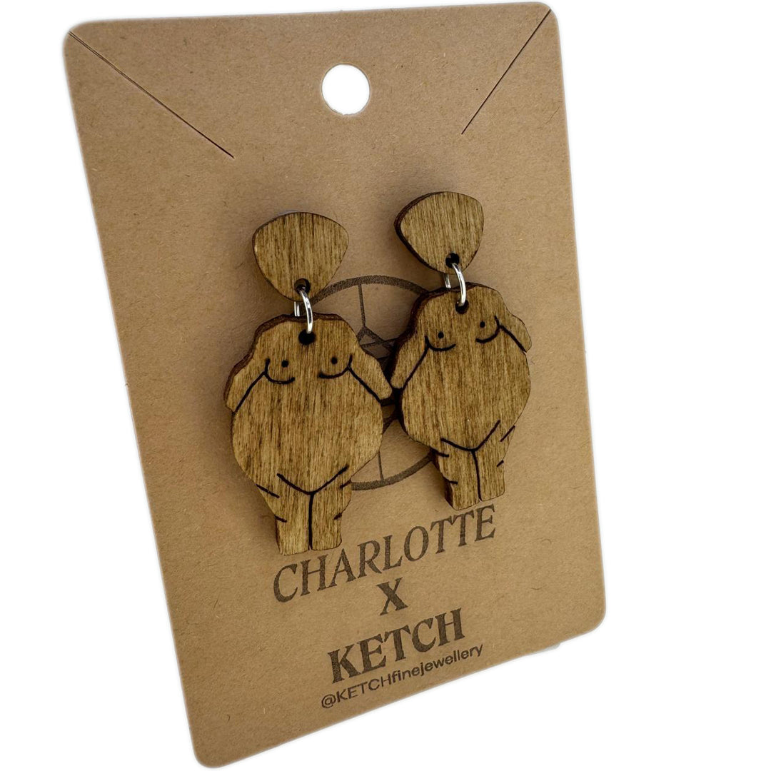 Goddess Wooden Gia Fashion Earrings With Surgical Steel back - RK Jewellery Designs 