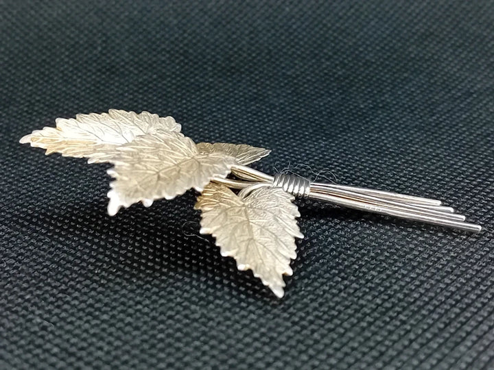 Vintage Sterling Silver Gilt Botanical Leaf Bouquet Brooch - RK Jewellery Designs 