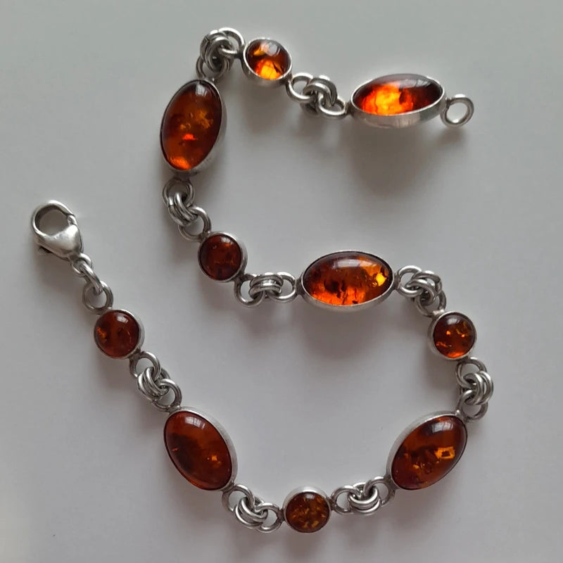 925 Sterling Silver Amber Bracelet – 19cm