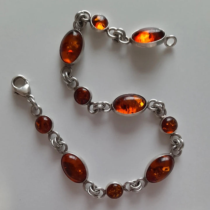 925 Sterling Silver Amber Bracelet – 19cm - RK Jewellery Designs 
