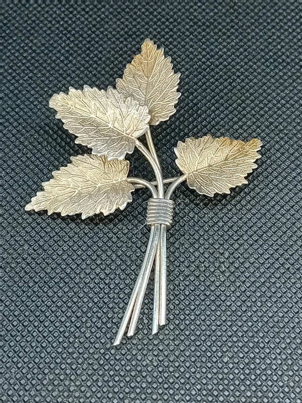 Vintage Sterling Silver Gilt Botanical Leaf Bouquet Brooch - RK Jewellery Designs 