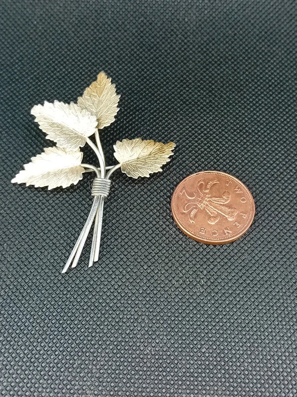 Vintage Sterling Silver Gilt Botanical Leaf Bouquet Brooch - RK Jewellery Designs 