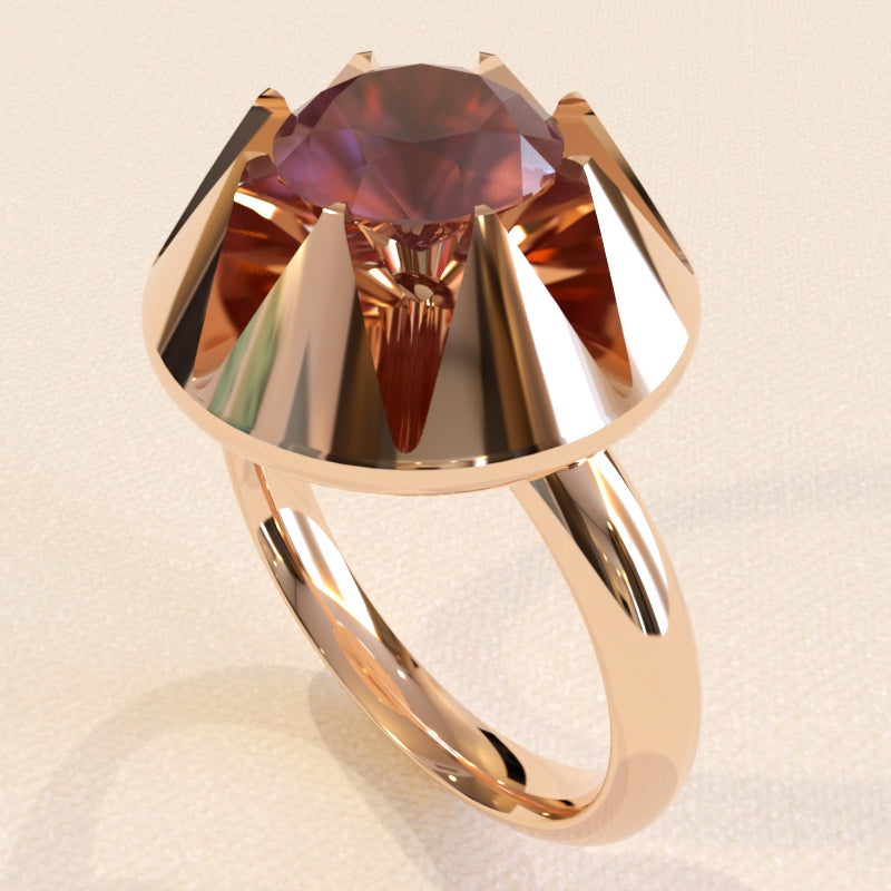 Make a statement with the Cone zone gold statement/engagement ring with 7mm ruby centre stone. - RK Jewellery Designs 