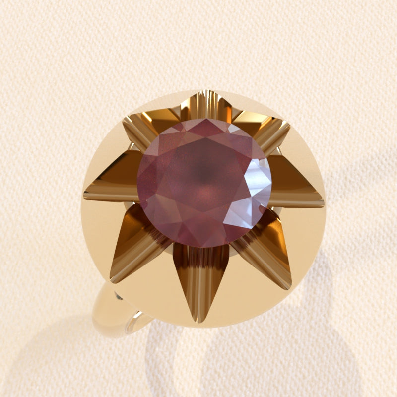 Make a statement with the Cone zone gold statement/engagement ring with 7mm ruby centre stone. - RK Jewellery Designs 