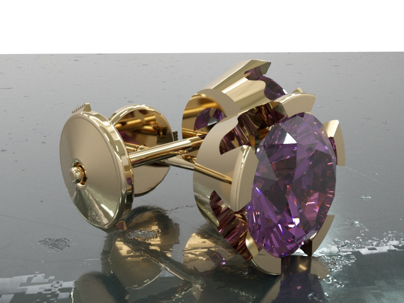 Amethyst 8mm 18ct/9ct gold heart shaped semi rubover stud earrings - RK Jewellery Designs 