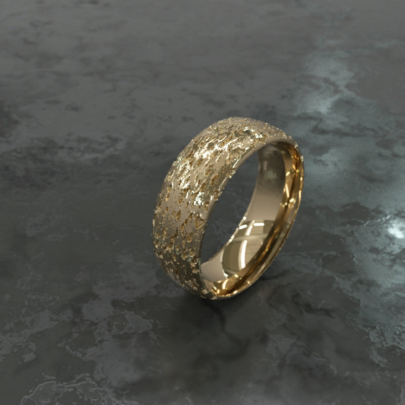 A celebration of eternal love, handmade 18ct/9ct gold luxury textured concrete wedding bands - RK Jewellery Designs 